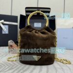 Replica Prada Nappa Dark Brown Suede Mini Bucket Bag 